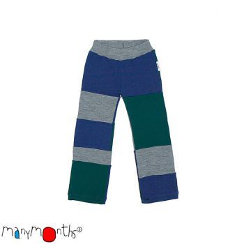 ManyMonths UNiQUE Woll Patchwork Hose - Sequoia Green- Silver- Moonlight Blue - Charmer/Explorer (62-86)